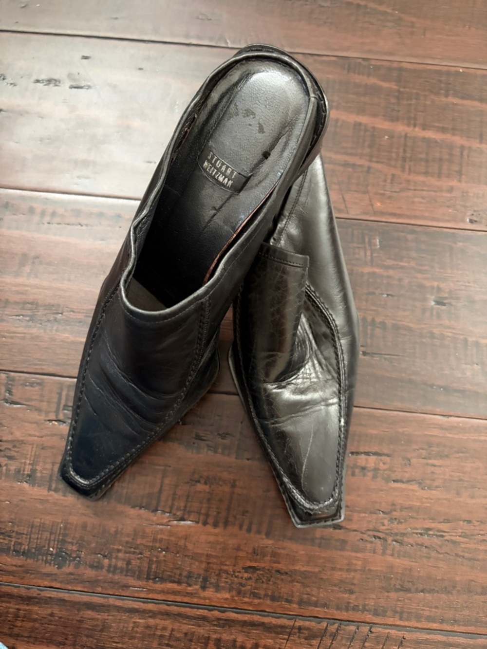 Stuart‎ Weitzman Mens Vintage Black Leather Pointed Slip On Mules A217759 - Picture 2 of 14